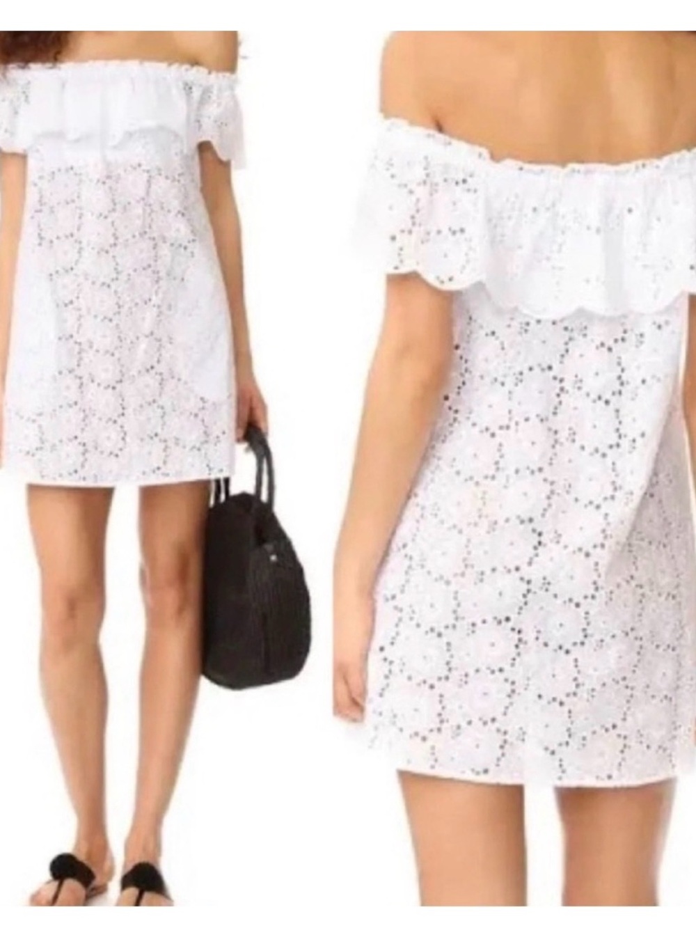 Tory Burch White Eyelet Off-Shoulder Mini Dress